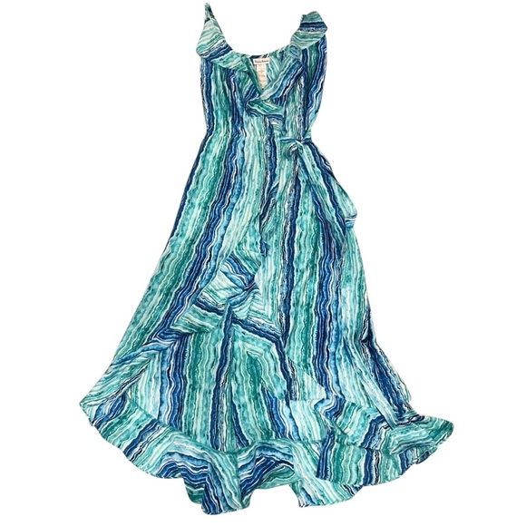 Tommy Bahama Womens Dress Teal Batiki Tiki Tambour Sleeveless Maxi Sz XS Tall - Picture 2 of 7